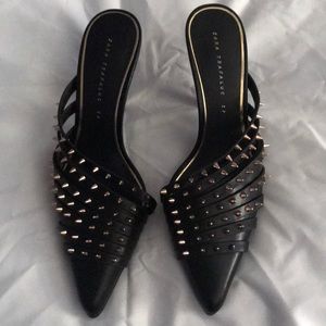 Zara black heeled mules NWOT, Size 7